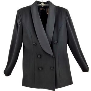 Liz Claiborne Satin Shawl-Collar‎ Blazer Glam-Core Goth Evening Style Jacket